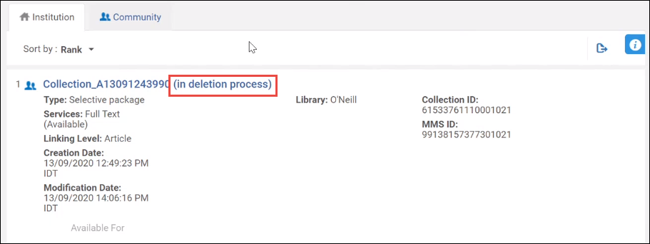 Electronic collection in the deletion process